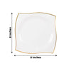 10 Pack | 8inch White / Gold Wavy Rim Modern Square Plastic Dessert Plates, Disposable Salad Plates