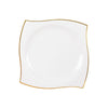 10 Pack | 8inch White / Gold Wavy Rim Modern Plastic Dessert Plates, Disposable Salad Plates#whtbkgd