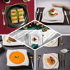 10 Pack | 8inch Black / Gold Wavy Rim Modern Square Plastic Dessert Plates, Disposable Salad Plates