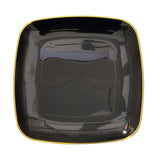 10 Pack | 10inch Black with Gold Rim Square Plastic Lunch Party Plates, Disposable Dinner Plates#whtbkgd
