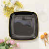 10 Pack | 10inch Black with Gold Rim Square Plastic Lunch Party Plates, Disposable Dinner Plates