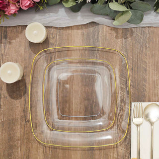 Elegant and Versatile Clear with Gold Rim Square Plastic Lunch Party Plates