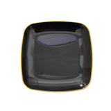 10 Pack | 7inch Black with Gold Rim Square Plastic Salad Party Plates, Dessert Appetizer Plates#whtbkgd