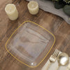 10 Pack | 7inch Clear with Gold Rim Square Plastic Salad Party Plates, Dessert Appetizer Plates