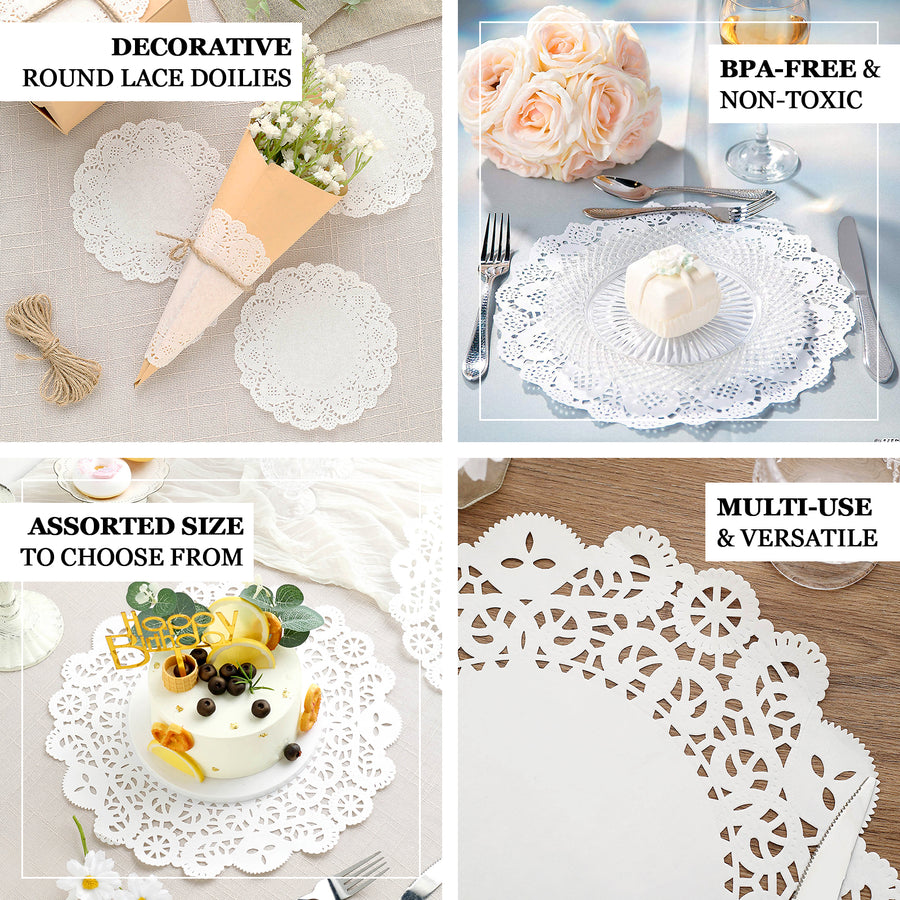 100 Pcs | 4inch Round White Lace Paper Doilies, Food Grade Paper