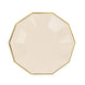 25 Pack | 7inch Beige Gold Foil Rim Geometric Appetizer Paper Plates, Decagon Dessert / Salad Plates#whtbkgd