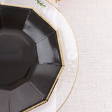 Black Geometric Dessert Salad Paper Plates, Disposable Appetizer Plates Decagon Shaped Gold Foil Rim