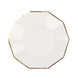 White 7inch Geometric Dessert Salad Paper Plates, Disposable Appetizer Plates Gold Foil Rim#whtbkgd