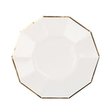 White 7inch Geometric Dessert Salad Paper Plates, Disposable Appetizer Plates Gold Foil Rim#whtbkgd