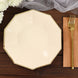 25 Pack | 9inch Beige Gold Foil Rim Geometric Dinner Paper Plates, Decagon Disposable Plates