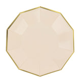 25 Pack | 9inch Beige Gold Foil Rim Geometric Dinner Paper Plates, Decagon Disposable Plates#whtbkgd