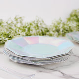 7.5inch Iridescent Geometric Dessert Salad Paper Plates, Disposable Plates with Decagon Rim