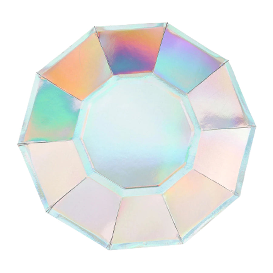 25 Pack | Iridescent 9inch Geometric Dinner Paper Plates, Disposable Plates with Decagon Rim#whtbkgd