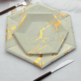 Ivory Marble 12inch Serving Dinner Paper Plates, Disposable Hexagon Geomtric Shaped Plates