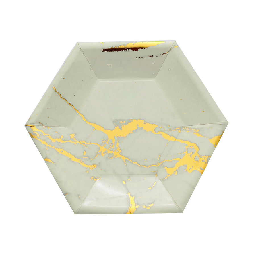 Ivory Marble Dessert Salad Paper Plates, Disposable Appetizer Hexagon Plates Gold Foil#whtbkgd