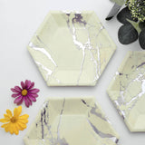 Ivory Marble 8.5inch Dessert Salad Paper Plates Disposable Appetizer Hexagon Geometric Plates Shaped