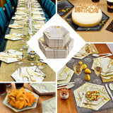 Ivory Marble 8.5inch Dessert Salad Paper Plates Disposable Appetizer Hexagon Geometric Plates Shaped