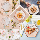 50 Pack | Blush/Rose Gold Marble 10/8inch Paper Plates, Disposable Hexagon Plates With Gold Foil Rim