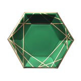 25 Pack | 7inch Hunter Emerald Green/Gold Hexagon Dessert Appetizer Paper Plates#whtbkgd