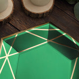 25 Pack | 7inch Hunter Emerald Green/Gold Hexagon Dessert Appetizer Paper Plates