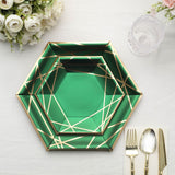 25 Pack | 7inch Hunter Emerald Green/Gold Hexagon Dessert Appetizer Paper Plates