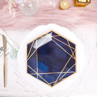 Add Elegance to Your Event with Navy Blue and Gold Hexagon Salad Paper Plates