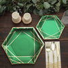 25 Pack | 9inch Hunter Emerald Green / Gold Hexagon Dinner Paper Plates, Geometric Party Plates