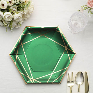 Stylish and Elegant Hunter Emerald Green Hexagon Dinner Paper Plates