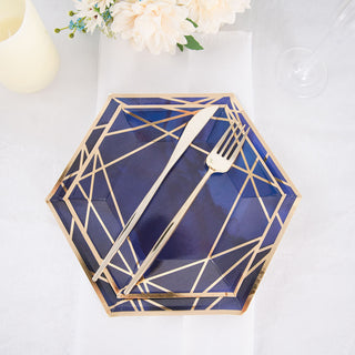 Navy Blue and Gold Hexagon Dinner Paper Plates - The Perfect Party Essential