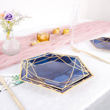 25 Pack | 9inch Navy Blue / Gold Hexagon Dinner Paper Plates, Geometric Disposable Party Plates