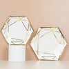 25 Pack | 9inch White / Gold Hexagon Dinner Paper Plates, Geometric Disposable Party Plates