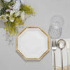 25 Pack | 7inch White Bamboo Print Rim Octagonal Salad Paper Plates
