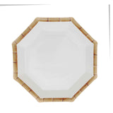 25 Pack | 9inch White Bamboo Print Rim Octagonal Dinner Paper Plates#whtbkgd
