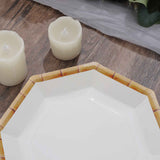 25 Pack | 9inch White Bamboo Print Rim Octagonal Dinner Paper Plates