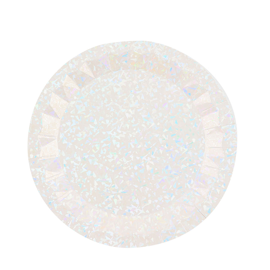 Round Iridescent Geometric Foil Paper Charger Plates, Disposable Serving Trays - 400 GSM#whtbkgd
