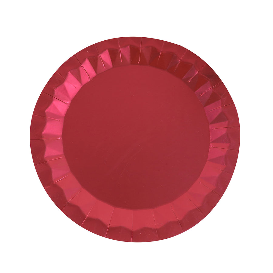 Round Burgundy Geometric Foil Paper Charger Plates, Disposable Serving Trays - 400 GSM#whtbkgd