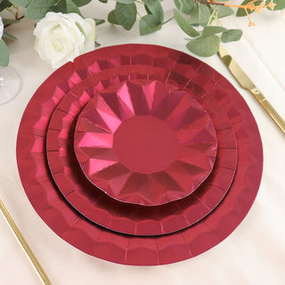 Create a Stylish and Sustainable Table Setting with Burgundy Geometric Foil Paper Charger Plates