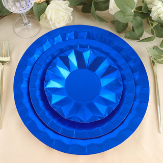 Create a Stunning Table Setting with Royal Blue Geometric Foil Paper Charger Plates