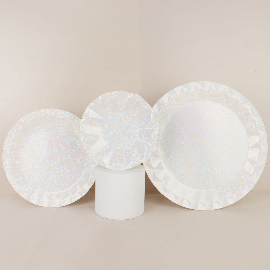 7inch Geometric Iridescent Dessert Appetizer Paper Plates, Disposable Salad Party Plates - 400 GSM