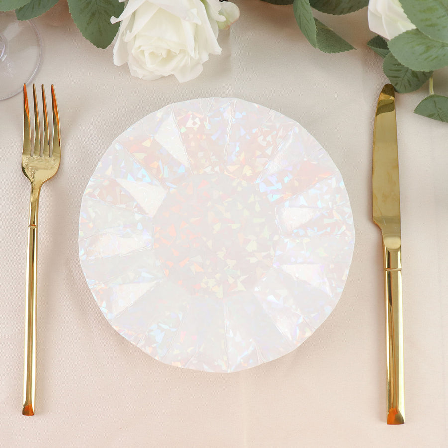 7inch Geometric Iridescent Dessert Appetizer Paper Plates, Disposable Salad Party Plates - 400 GSM