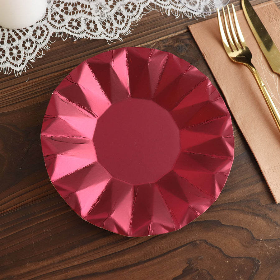 7inch Geometric Burgundy Dessert Appetizer Paper Plates, Disposable Salad Party Plates - 400 GSM