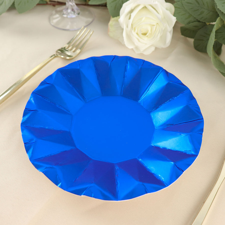 7inch Geometric Royal Blue Dessert Appetizer Paper Plates, Disposable Salad Party Plates - 400 GSM