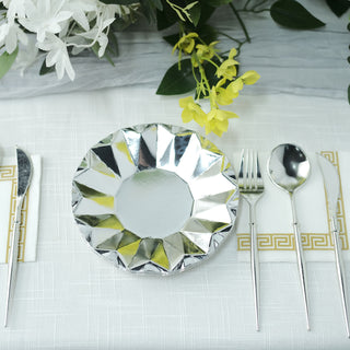 Elegant and Stylish Geometric Metallic Silver Dessert Appetizer Paper Plates