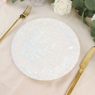 Stunning Iridescent Foil Dinner Paper Plates - Add Elegance to Your Table