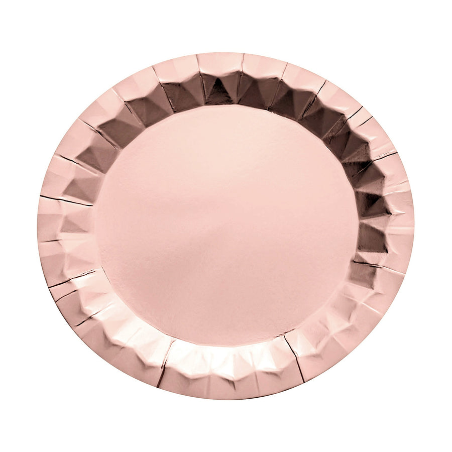 9inch Geometric Metallic Rose Gold Foil Dinner Paper Plates, Disposable Party Plates - 400 GSM#whtbkgd