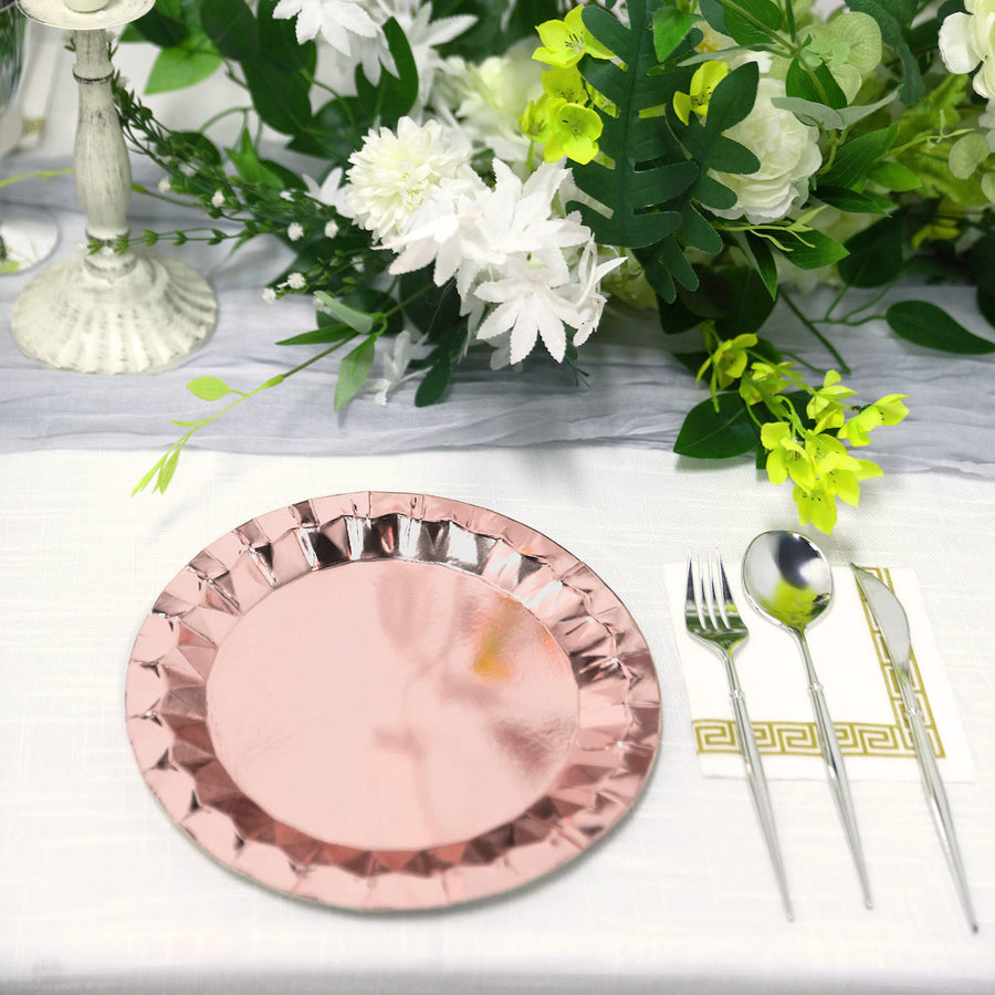 9inch Geometric Metallic Rose Gold Foil Dinner Paper Plates, Disposable Party Plates - 400 GSM