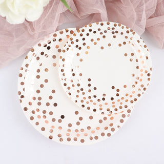 Elegant and Stylish White Rose Gold Polka Dot Paper Plates