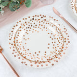25 Pack | 9inch White Metallic Rose Gold Polka Dot Dinner Paper Plates