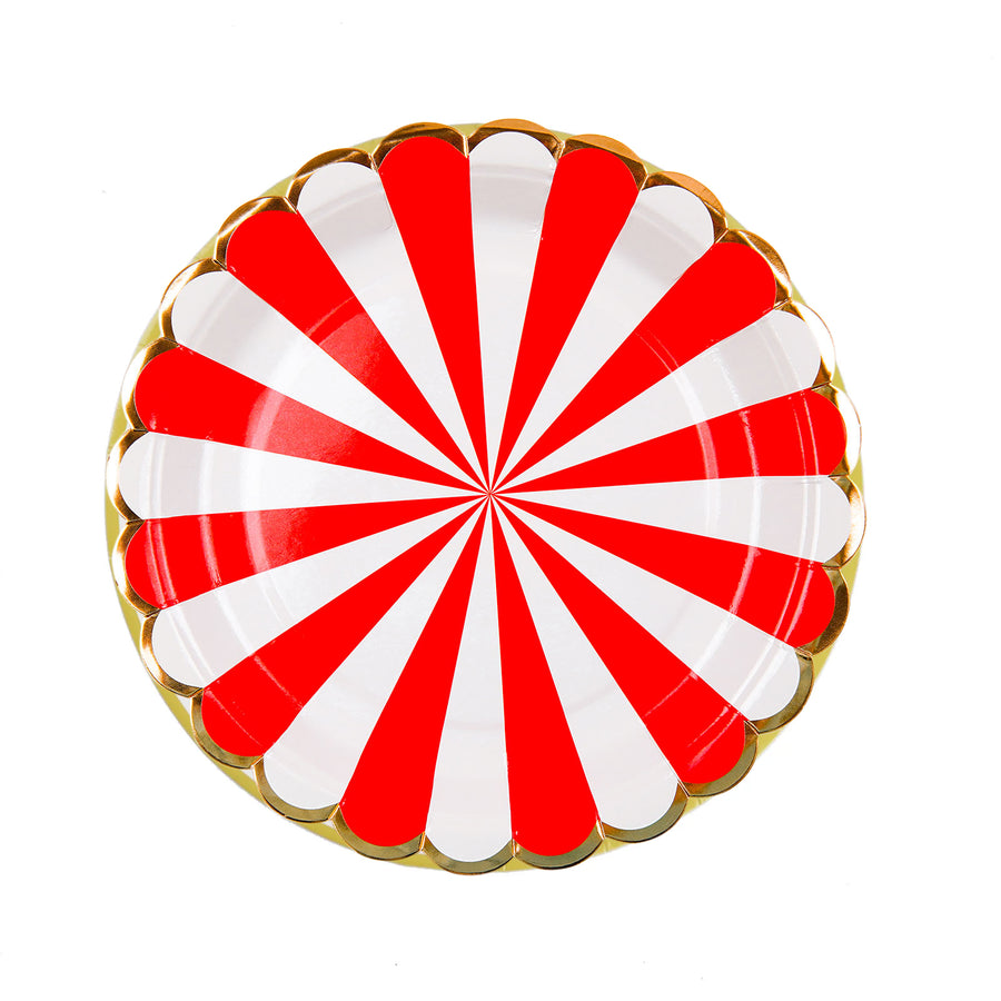 25 Pack | Peppermint Striped 7inch Circus Dessert Disposable Paper Plates - 300 GSM#whtbkgd