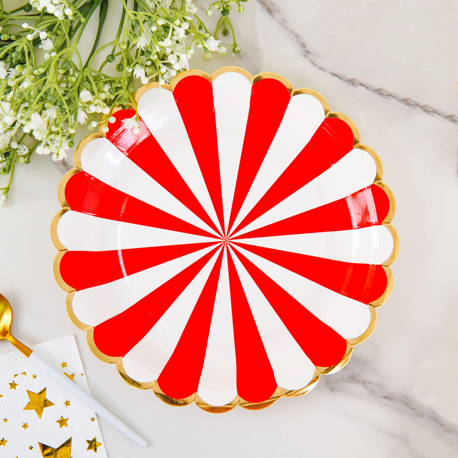25 Pack | Peppermint Striped 7inch Circus Dessert Disposable Paper Plates - 300 GSM